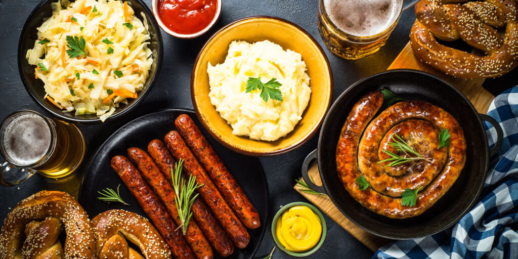 sausage-beer-and-bretzel- foods to avoid - scuba diving - scubly